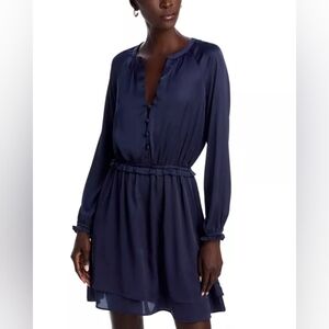 AQUA Satin Long Sleeve Dark NAVY  Mini Dress in Size MEDIUM